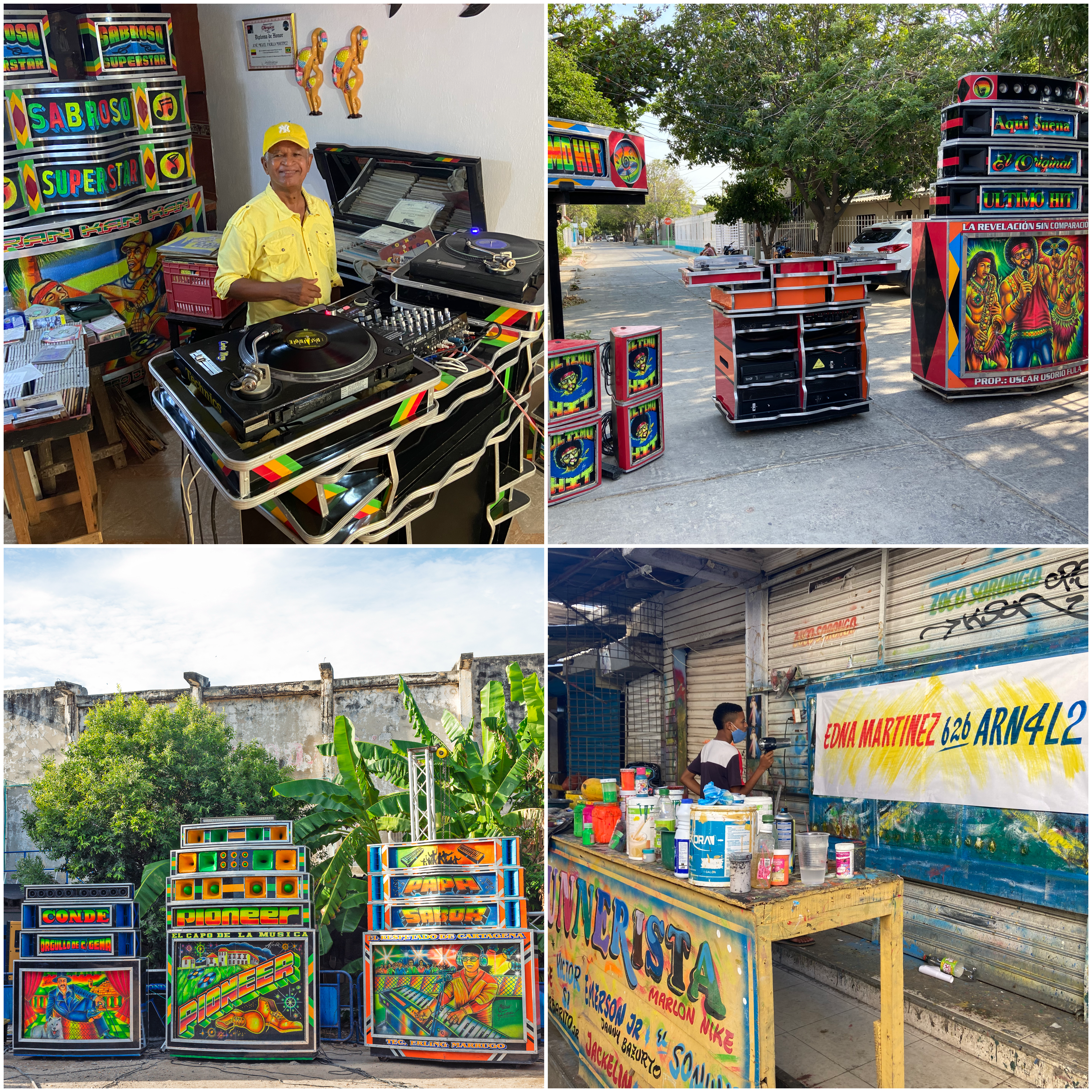 A compilation of four photographs of colorful picós